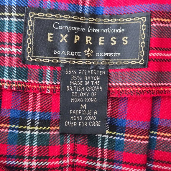 VTG Express Pleated Wrap Skirt Med Red Tartan Plaid Preppy Academia Grunge Mini - Picture 8 of 10